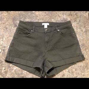 H&M High Waisted Denim Shorts Olive Green